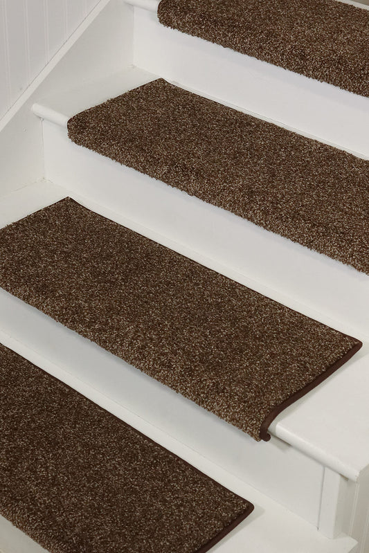 Oak Valley Designs™ Rounded Bullnose Carpet Stair Treads - Anti Slip Indoor Stair Mats for Wooden Stairs, Style: Stoney Brook, Black Walnut 27" W X 9.75" D (Set of 14)