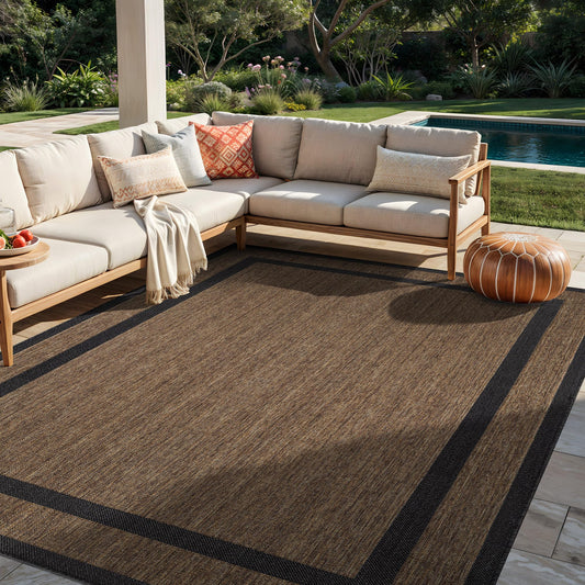 Rugshop Border Plain Indoor Outdoor Flat Woven Area Rug,Natural Jute-Style,Easy-Care Patio Rug for Backyard Porch Deck Balcony, 6'6" x 9' Dark Gray/Natural