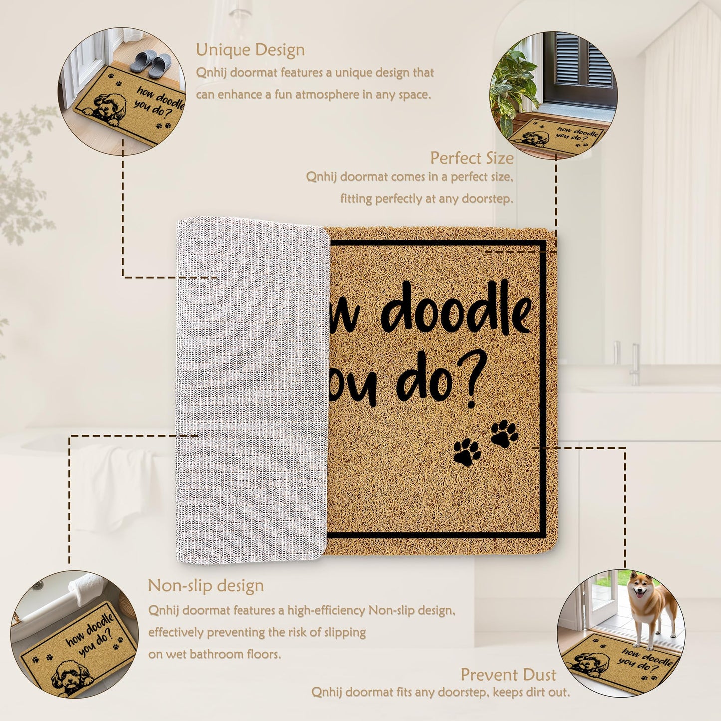 Qnhij Funny Dog Door Mat, How Doodle You Do Doormat，Dogs Gifts Door Mat for Porch Outside Inside Outdoor Indoor Entrance, Goldendoodle Dog Gifts Bath Rug, 17x30 Inches
