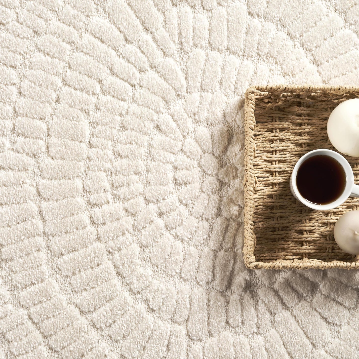 Abani Cozy Cream Area Rug for Living Room, Bedroom - Textured Floral Circle Pattern - 5' x 8' - Durable & Easy to Clean