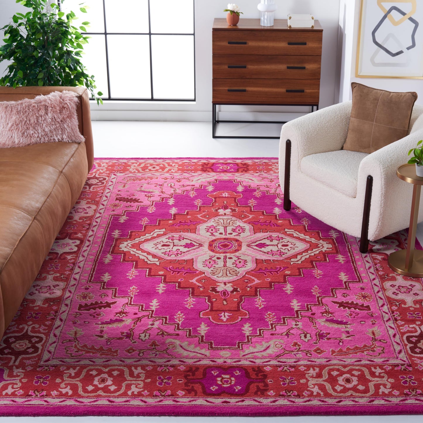 SAFAVIEH Area Rug 8x10 - Bellagio Collection - Large - Red & Pink, Handmade Wool, Medallion Design, Ideal for Living Room, Bedroom, Office, Dining Space (BLG545B)