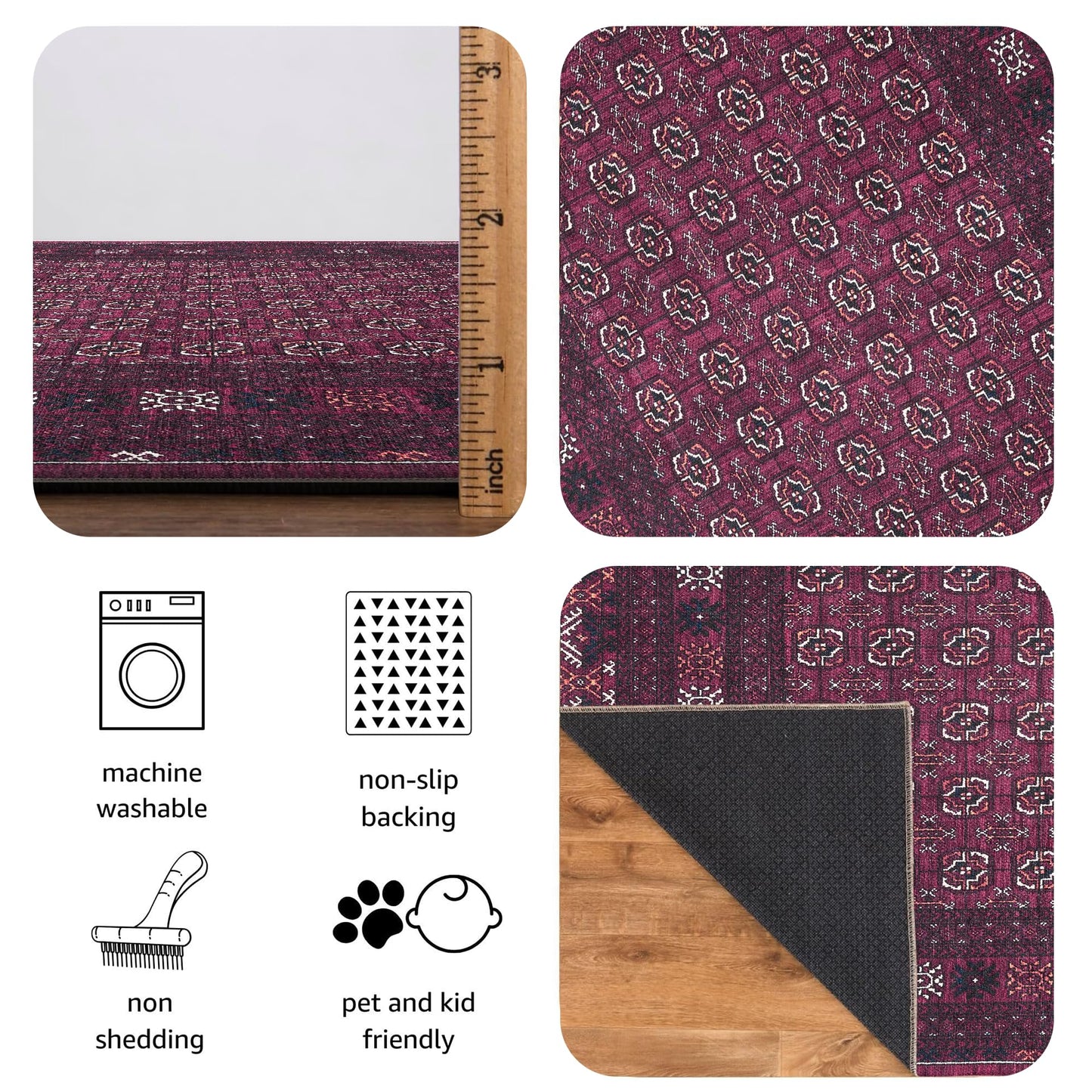 Keen Home Design 30"x84" Rug - Machine Washable Runner Rug with Non-Slip Backing, Ideal for Hallway, Entryway, Kitchen, Laundry Room - Vintage, Easy Clean, Durable, Low Pile Rug - (2'6" x 7')