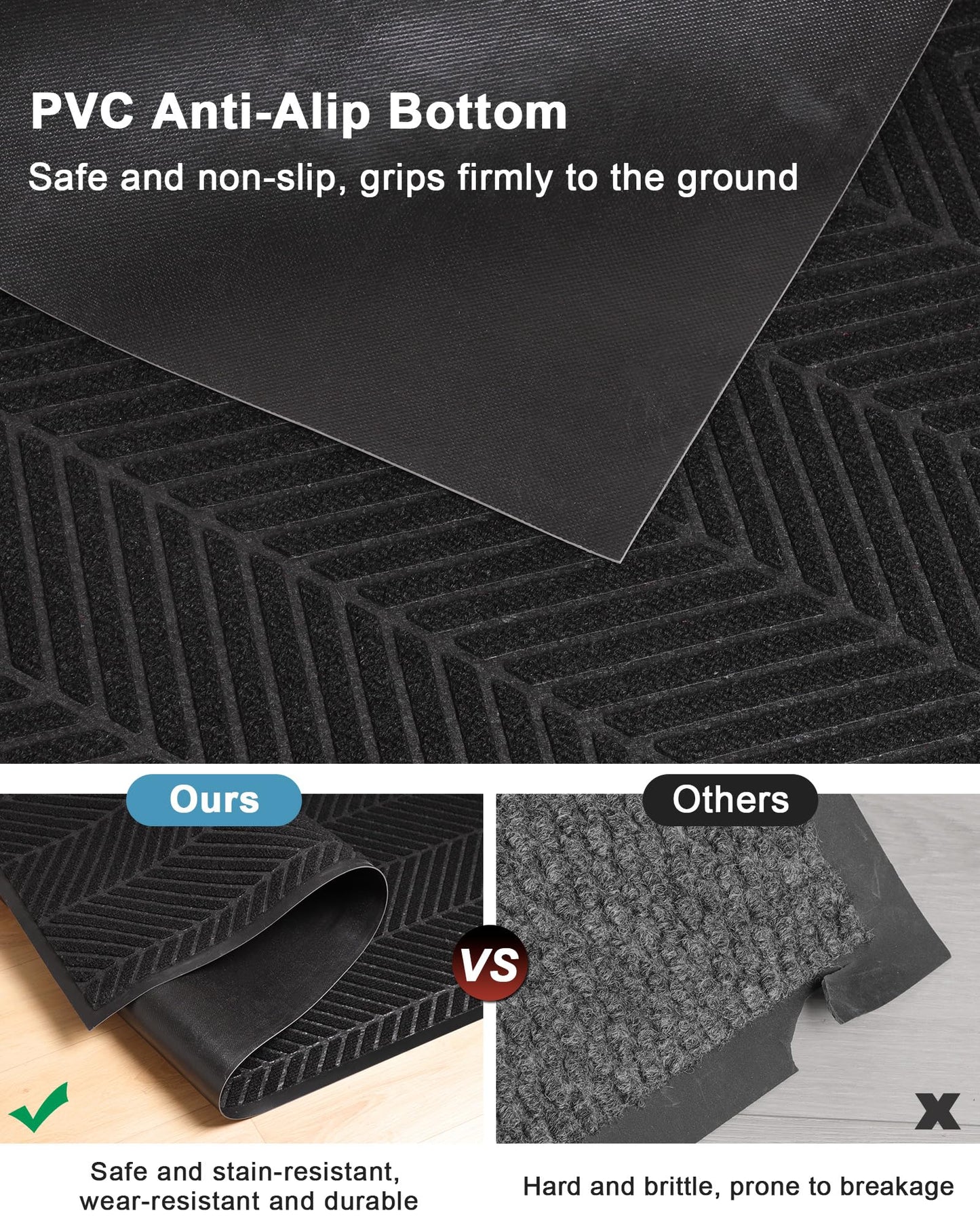Front Door Mat Indoor Outdoor Entrance, 4' x 12' Heavy Duty Doormat for Entryway, Absorbent Low Profile Welcome Mats Non-Slip, Trap Dirt Durable Mats for Home, Patio, Garage