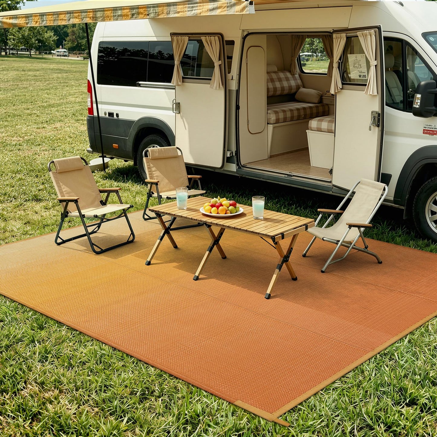 Lahome Waterproof RV Outdoor Rugs for Camping 8x10,Reversible Plastic Straw Rug Patio Rv Mats for Outside Under Awning,Portable Lightweight Carpet for Porch Backyard,Orange-Yellow 8x10