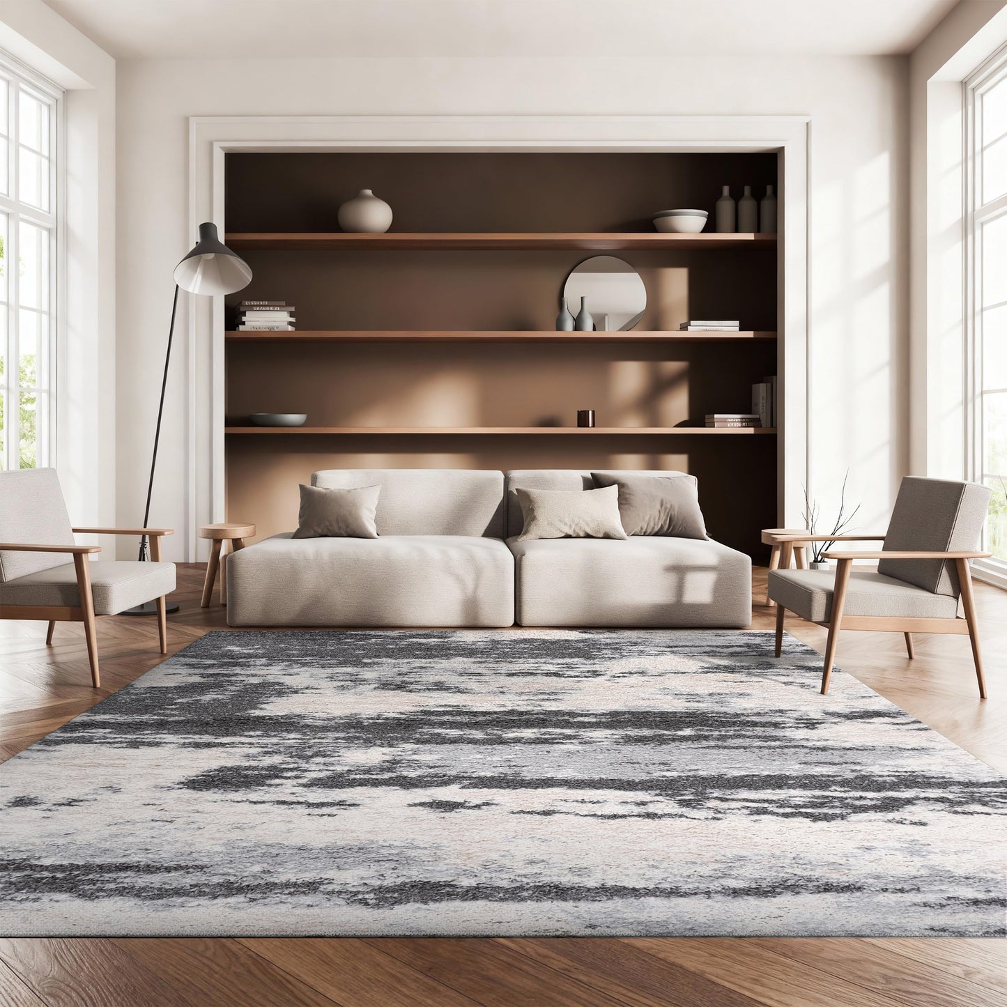 SAFAVIEH Fontana Shag Collection Area Rug - 6'7" x 9', Grey & Ivory, Non-Shedding & Easy to Clean, Plush Thick Pile, Ideal for Living Room, Bedroom, Dining Space (FNT853G)