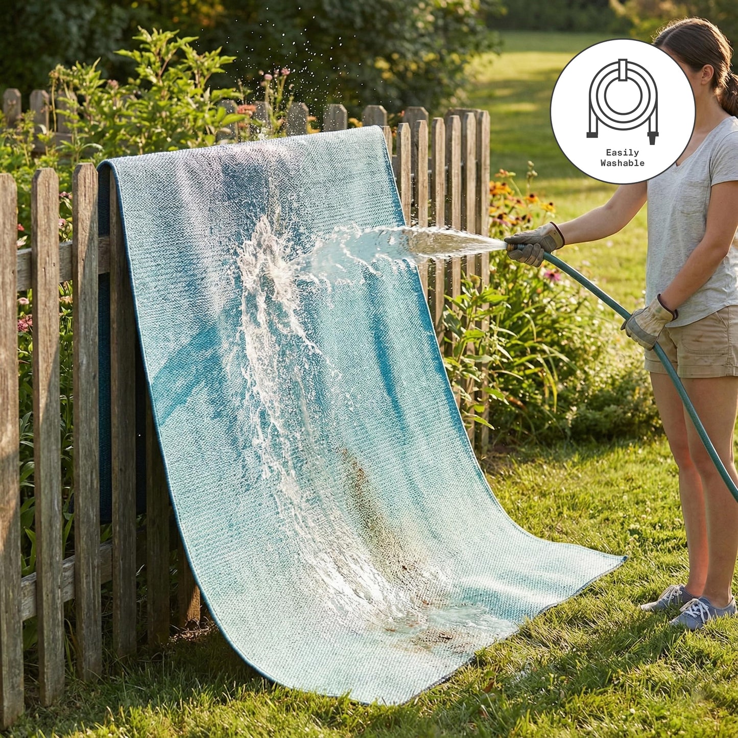 Fab Habitat Outdoor Rug - Waterproof, Fade Resistant, Crease-Free - Premium Recycled Plastic - Ombre - Patio, Deck, Porch, Balcony, Laundry Room - Big Sur - Teal - 4 x 6 ft