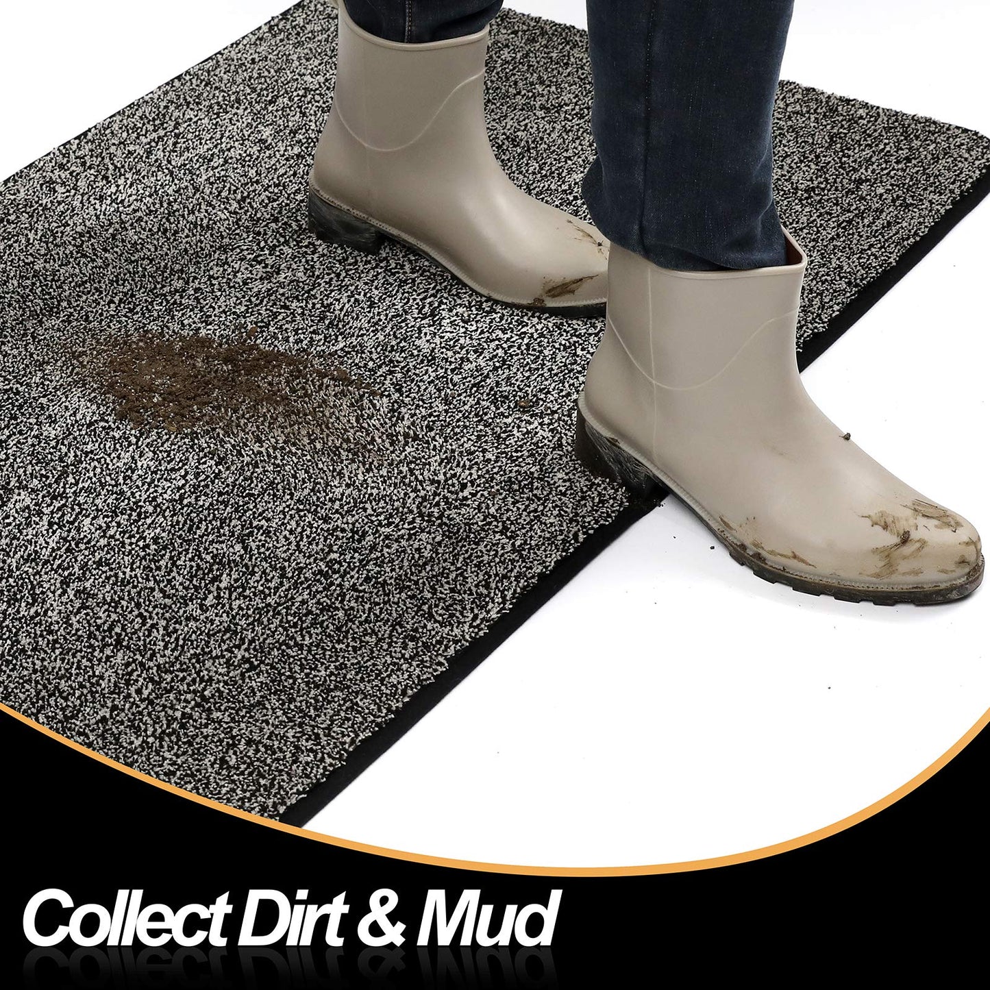 ITSOFT Dirt Trapper Indoor Door Mat & Entrance Rug For Wet Muddy Shoes and Pet Paws, Non-Slip Machine Washable, Shoe Scraper, Absorbent Welcome Dog Mat for Front Door, Entry Way (30x18, Black & White)