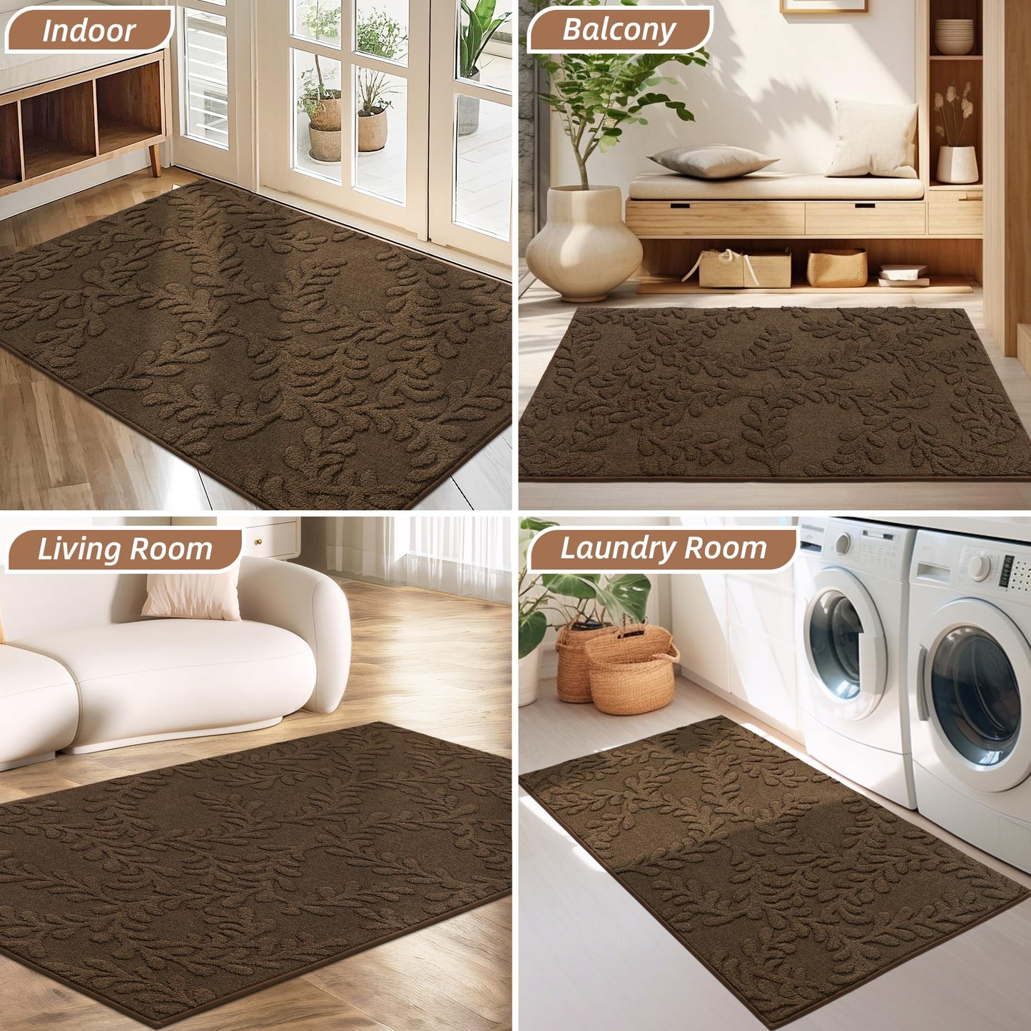 BEQHAUSE Dirt Trapper Door Mats 24”x36”, Non-Slip TPR Backing Dog Doormat, Super Absorbent Welcome Mat for Front Door, Mud Shoes & Paws, Washable Entry Rugs, Brown