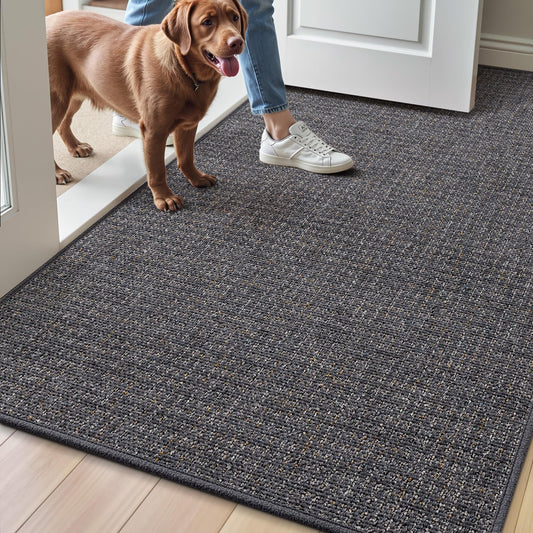 LUMI Thin Indoor Door Mat 32''x48'', Traps Dirt and Moisture, Non-Slip Rubber Backing Mats, Modern Inside Doormat for Home Entrance, Entryway, Patio & Porch, Medium Gray