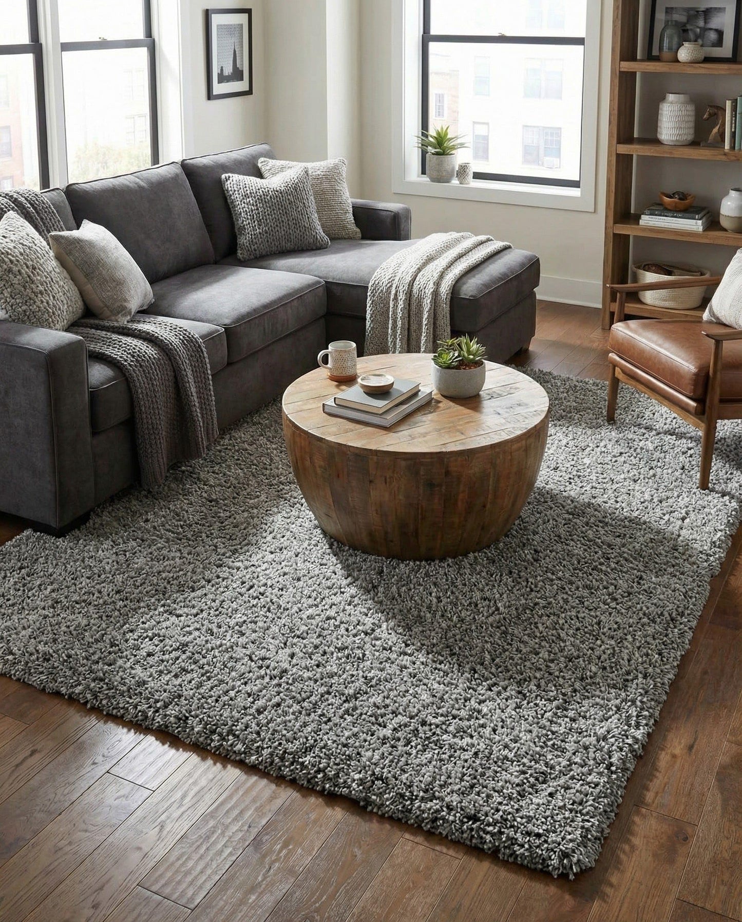 Rugs.com - Über Cozy Solid Shag Collection Rug – 8' x 11' Cloud Gray Shag Rug Perfect for Living Rooms, Large Dining Rooms, Open Floorplans