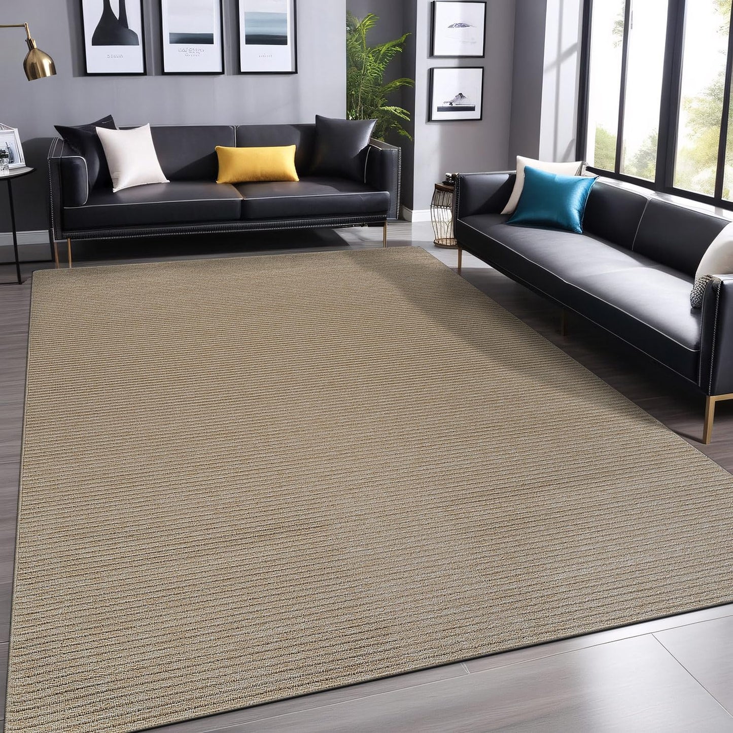 Luul Home Non Slip Beige Solid Rubber Back Thin Rug for Living Room 4x6 Area Rugs for Kitchen, Rugs for Bedroom, Stain Resistant Easy Cleaning Non Shedding Carpet Beige 4 x 6