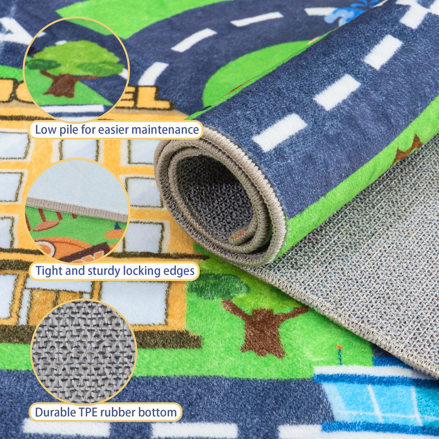 OHDS Kids Rugs for Playroom - Soft & Non-Slip 8x10 Feet Town City Map Road Rug Cars Play Mat, Childrens Road Catpet Washable Rug for Classroom Nursery Bedroom Boys
