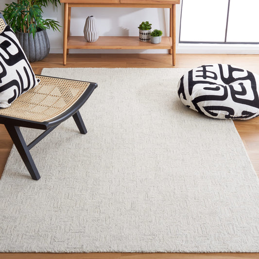 SAFAVIEH Micro-Loop Collection Area Rug - 7' Square, Light Grey & Ivory, Handmade Wool, Ideal for High Traffic Areas in Living Room, Bedroom (MLP537F)