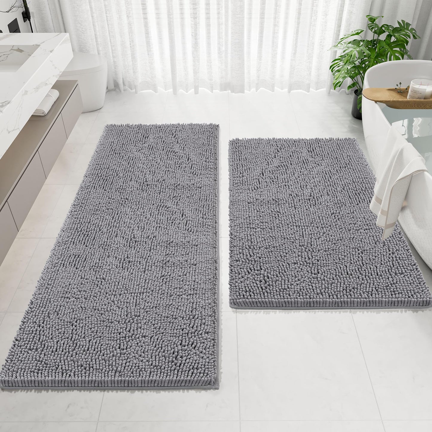 HOMEK Bathroom Rugs Mat 72 x 48, Thick Soft Absorbent Chenille Bath Rugs, Rubber Backing Bath Mats for Bathroom Floor, Tub, Shower, Bedroom, Home Decor Accessories, Quick Dry Machine Washable, Grey