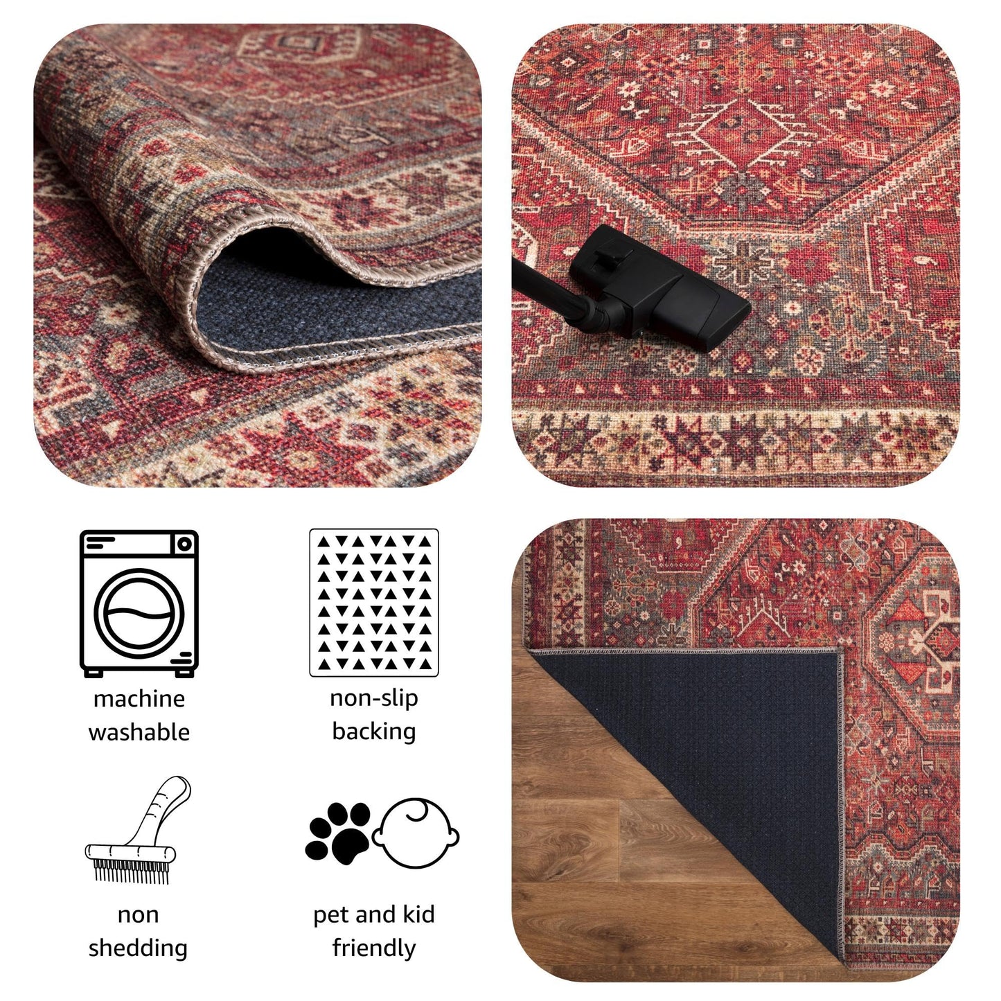 Keen Home Design 5x7 Rug - Machine Washable Area Rug with Non-Slip Backing, Ideal for Living Room, Dining Room, Bedroom - Vintage, Easy Clean, Durable, Low Pile Rug - (5' x 7')