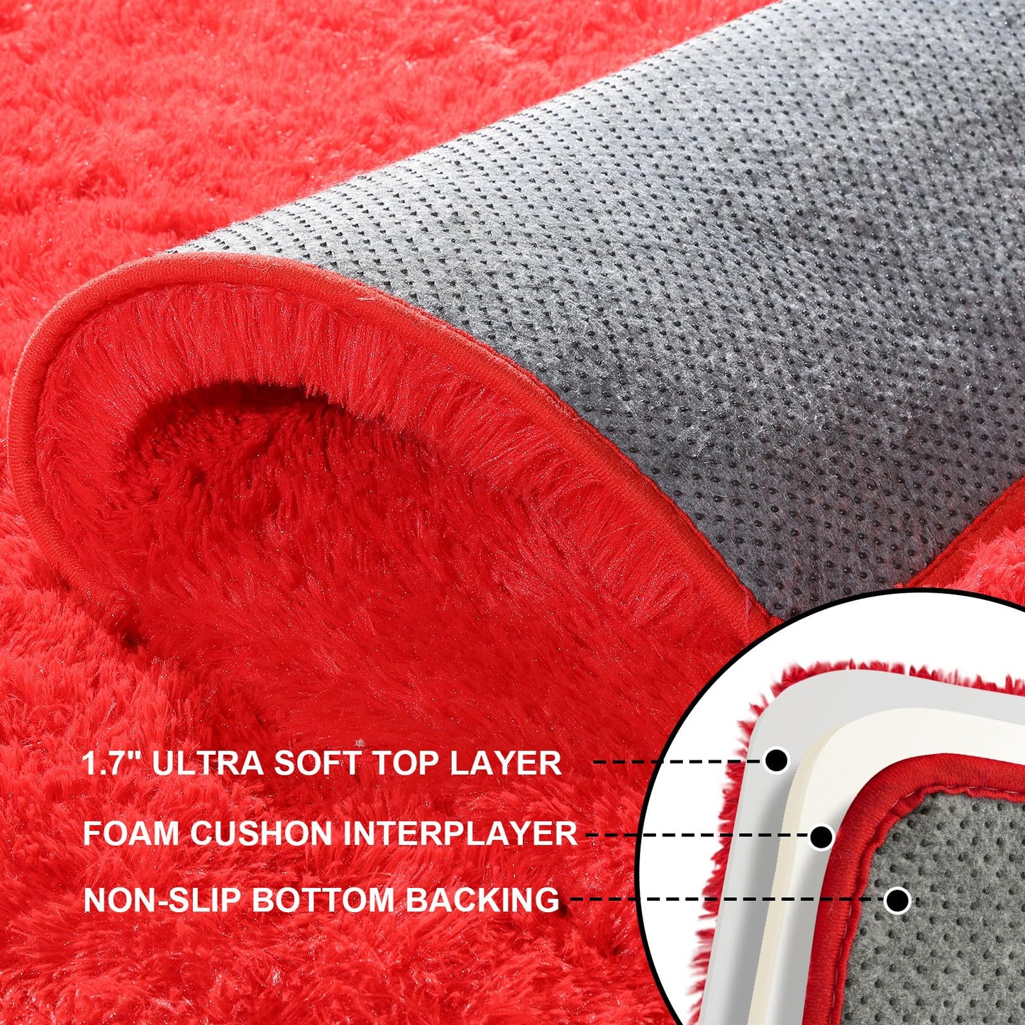 Mhyup 3x5 Red Rug for Bedroom Living Room, Fluffy Small Area Rug Soft Shag Non-Slip Carpet for Kids Boys and Girls Nursery Room Dorm Indoor Home Decor (3ft x 5ft, Red)