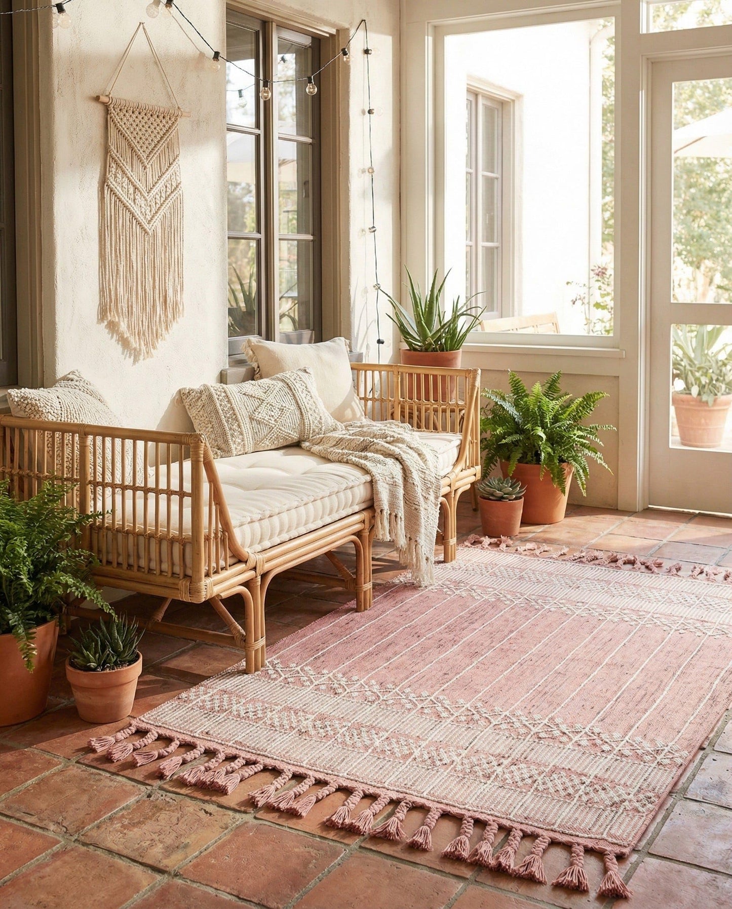 Rugs.com - Eco Bohemian Indoor Outdoor Rug – 4' 1 x 6' 1 Soft Pink Washable Indoor/Outdoor Rug – Eco-Friendly Recycled Material for Patios, Porches, and Entryways