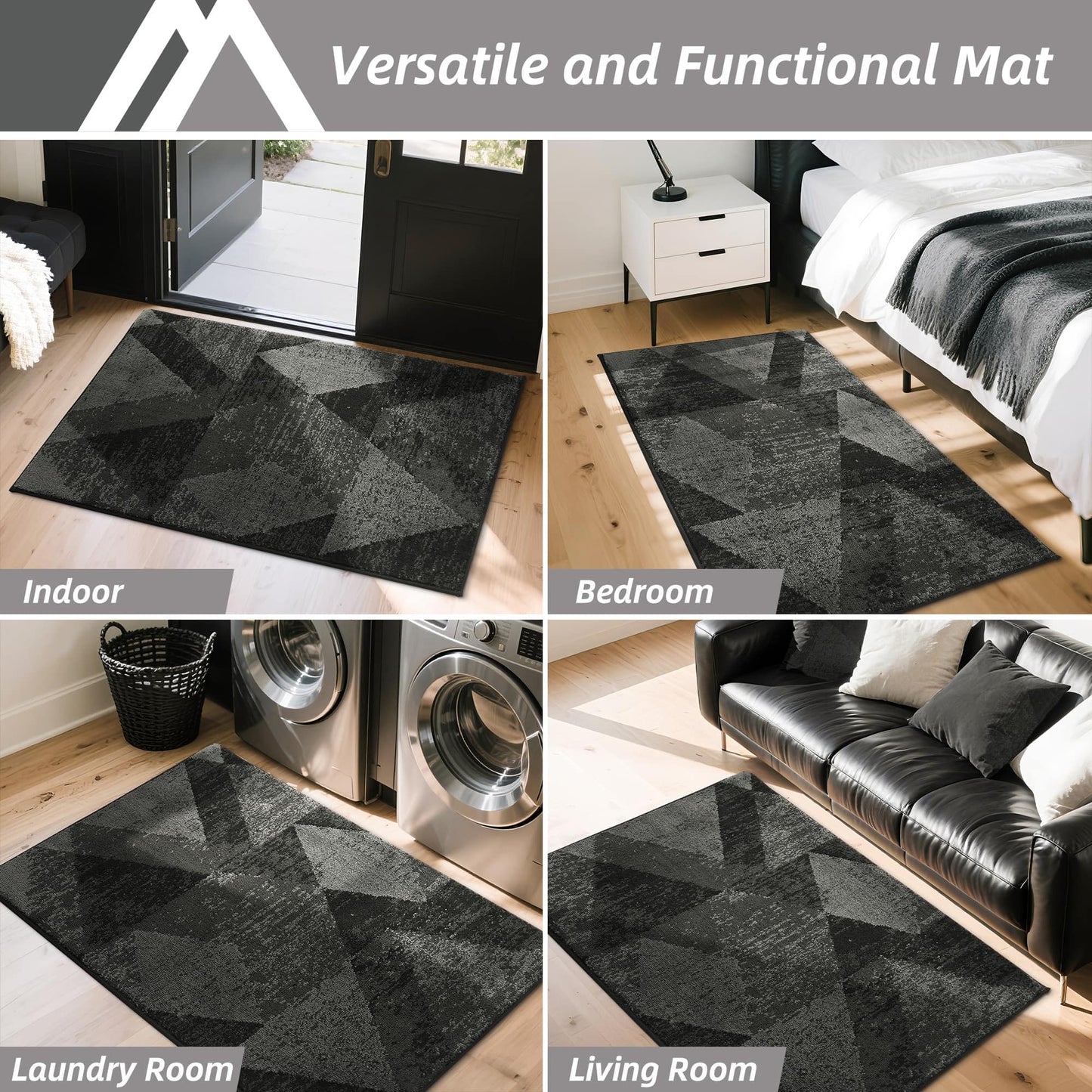 COSY HOMEER Entryway Rugs Doormat 24"x36", Non-Slip Absorbent Polyester, Washable Rugs for Front Door, Dirty Paws & High Traffic Areas, Dark Gray