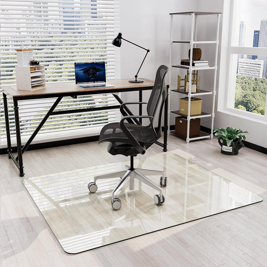Furnbar 46" x 55" Office Chair Mat for Carpet, Tempered Glass Chair Mat with Rounded Corners and Polished Edges, Desk Floor Mat for Carpet, Hardwood Floor, Office