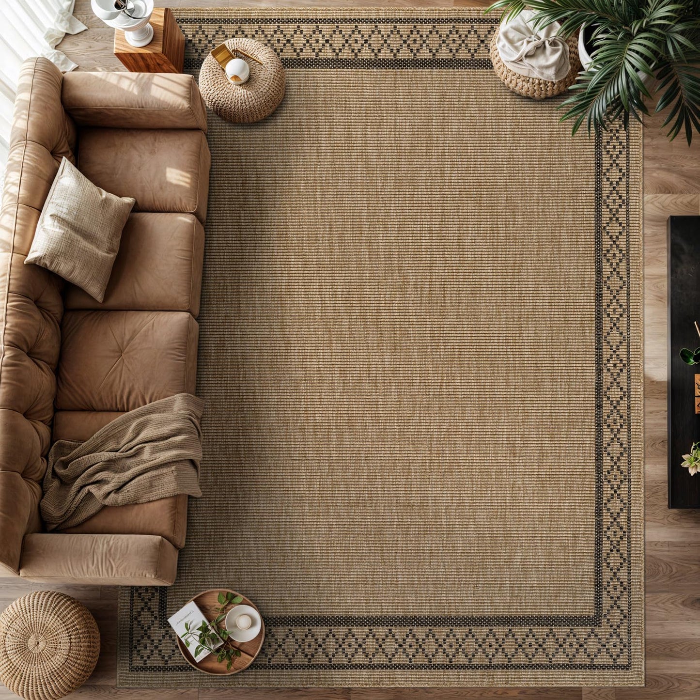 Luul Home Easy Jute Rugs 10x14 Frame Natural Color Living Room Indoor Outdoor Area Rug for Patio and Kitchen Rug High Traffic Washable Easy to Clean Solid Boho Woven Design Carpet (10 x 14)