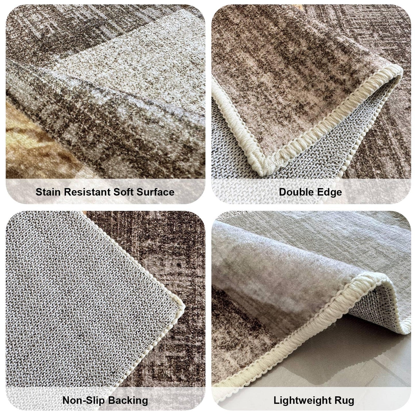 3×5 Washable Modern Checkered Abstract Area Rugs,Non-Slip Backing with High Traffic Carpet for Bedroom,Living Room,Office,Dining Room and Farmhouse,Brown and Lt.Yellow