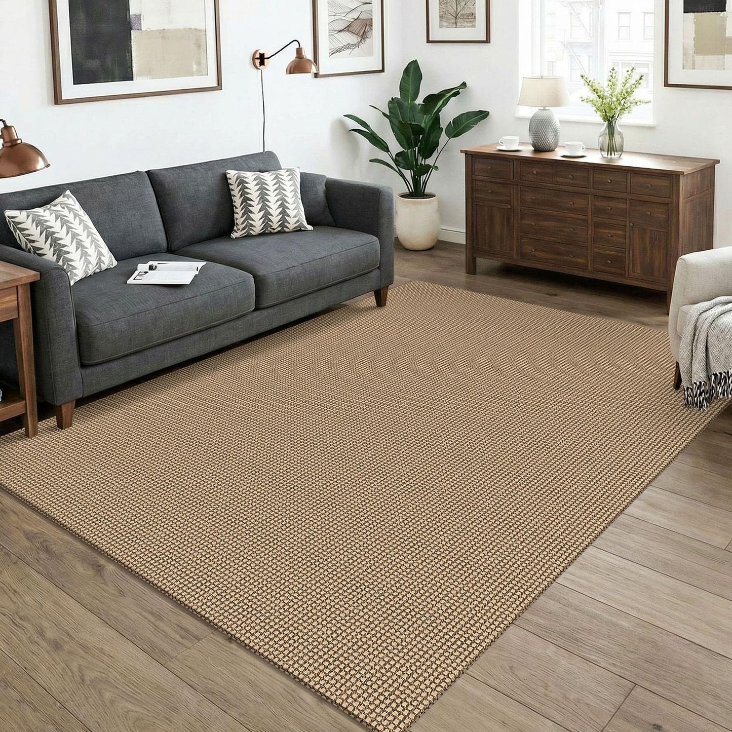 KOZYFLY Washable Area Rug 5x7 ft Rubber Backed Non Slip Rugs for Living Room Braided Cotton Bedroom Rug Woven Office Rugs Indoor Floor Carpets for Dining Bedroom Living Room, Orange Beige/Tan/Brown