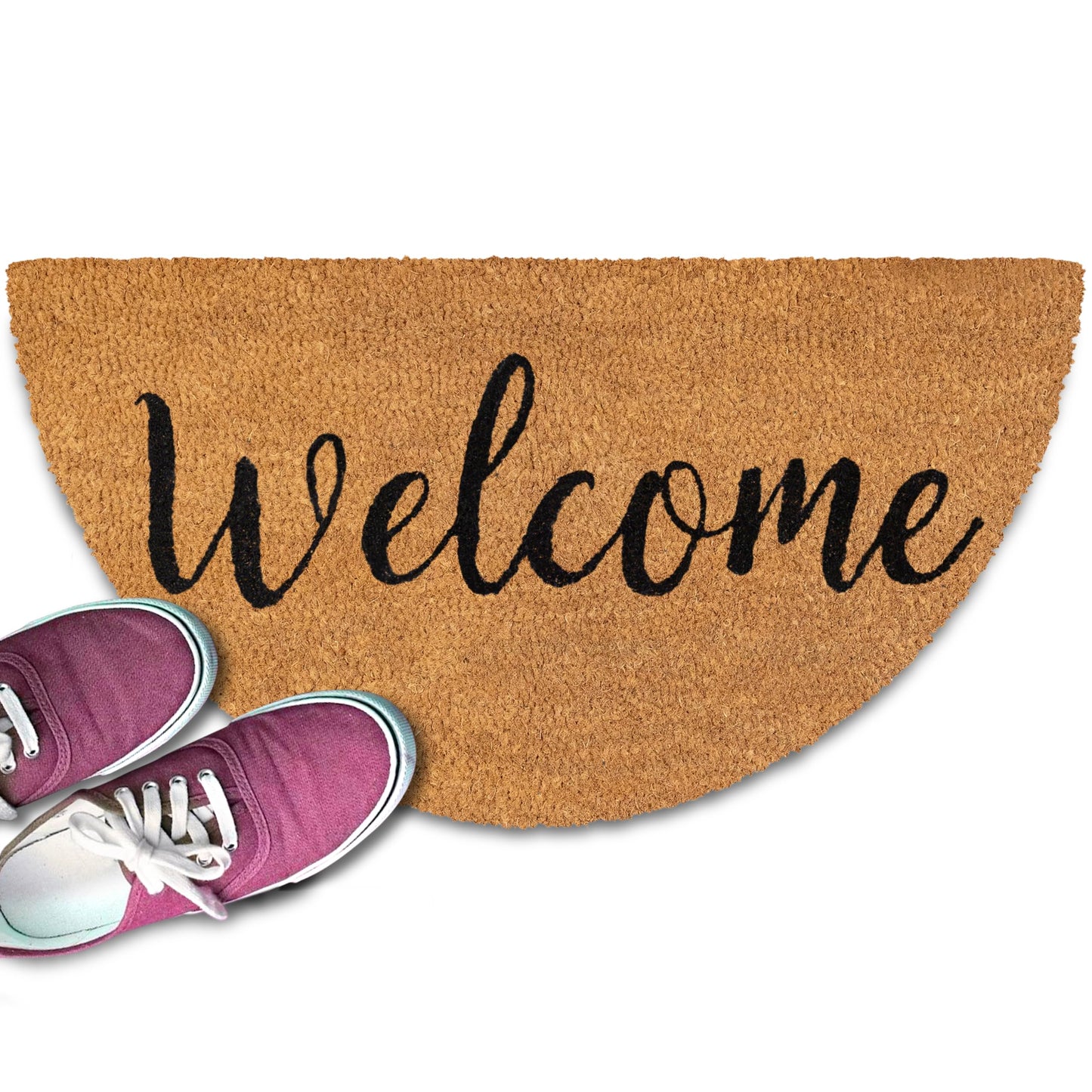 MAINEVENT Welcome Half Circle Door Mat Outdoor 30x17 Inch, Half Circle Outdoor Mat for Covered Porch Patio, Half Round Door Mat w/Anti-Slip PVC Backing