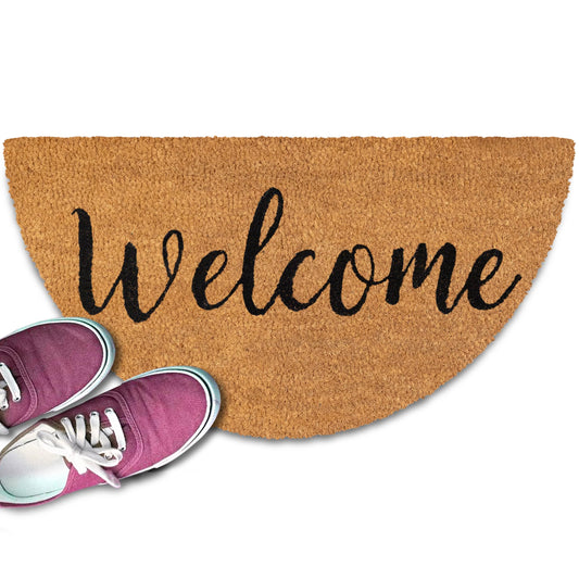 MAINEVENT Welcome Half Circle Door Mat Outdoor 30x17 Inch, Half Circle Outdoor Mat for Covered Porch Patio, Half Round Door Mat w/Anti-Slip PVC Backing
