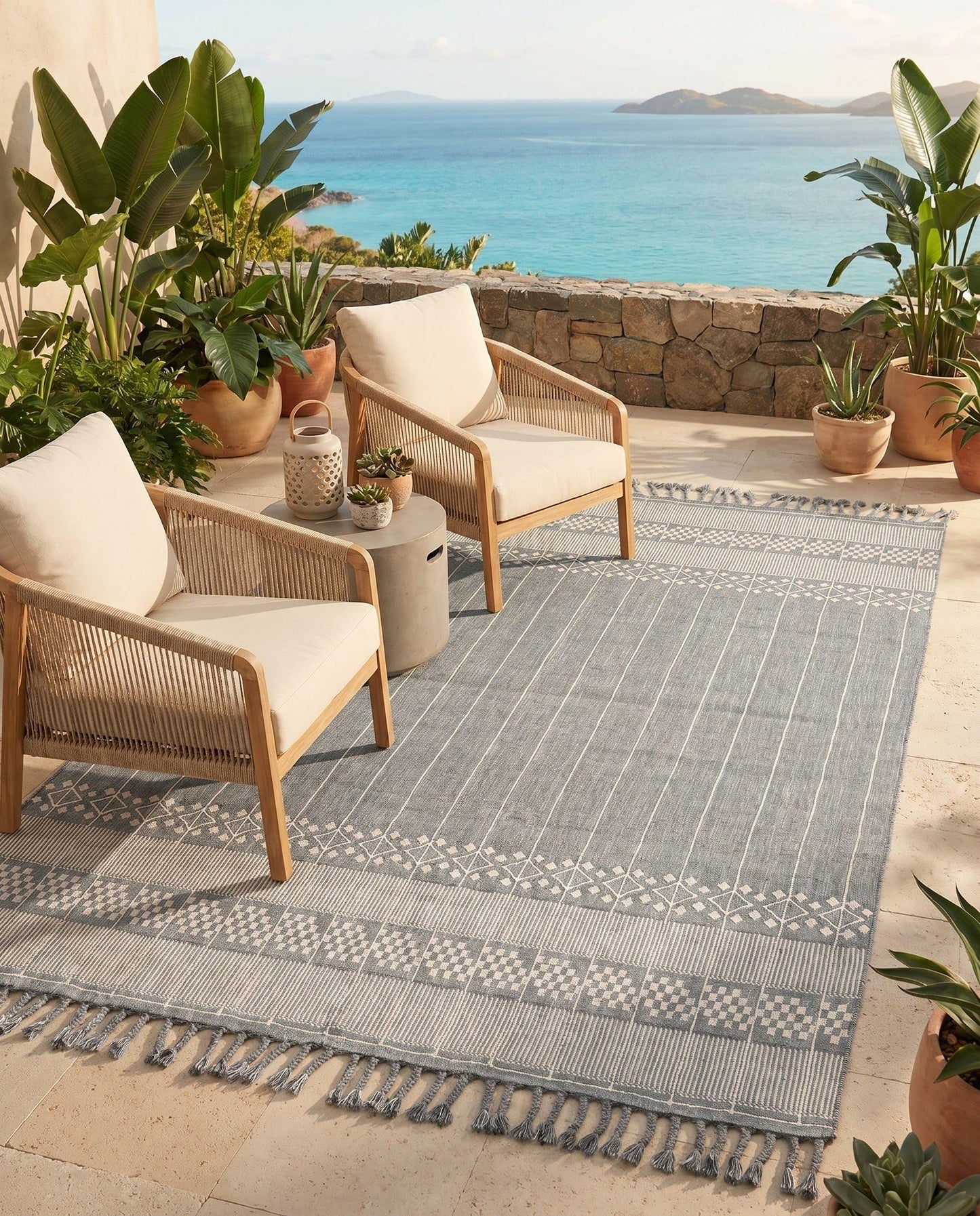 Rugs.com - Eco Bohemian Indoor Outdoor Rug – 9' x 12' Cool Gray Easy-Clean Rug – Sustainable Recycled Material for Patios, Decks, and Porches