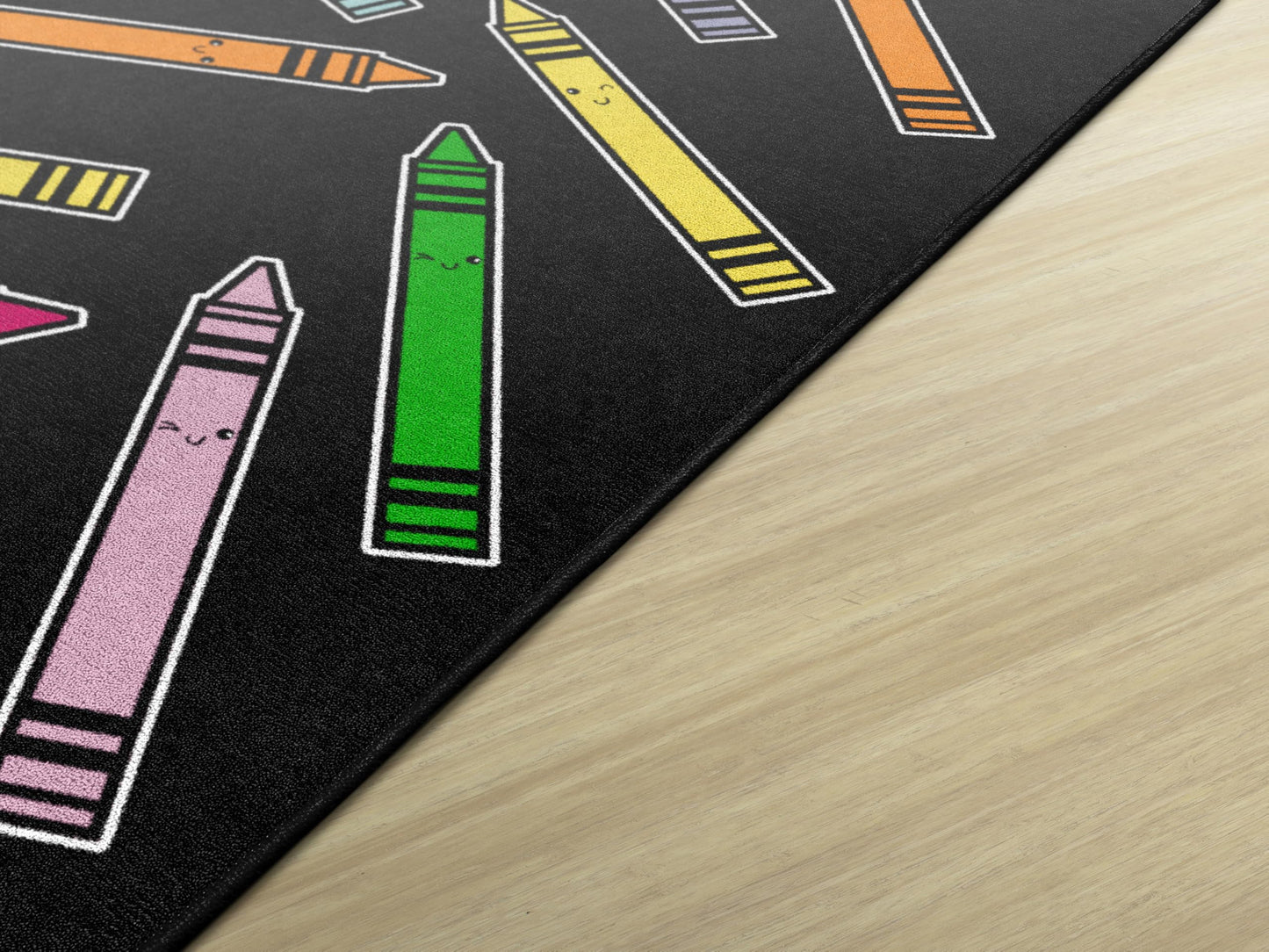 Flagship Carpets School Days Crayons On Black Educational Area Rug for Kids Room, Children's Classroom Rug for Teaching and Playroom, 5' X 7'6"