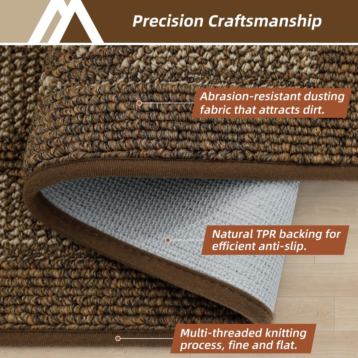COSY HOMEER Non-Slip Door Mat 20"x32", Entryway Rugs Low Profile Absorbent Dirt Trapper Doormat for Front Entrance, Washable Polypropylene Entry Mat (Brown)