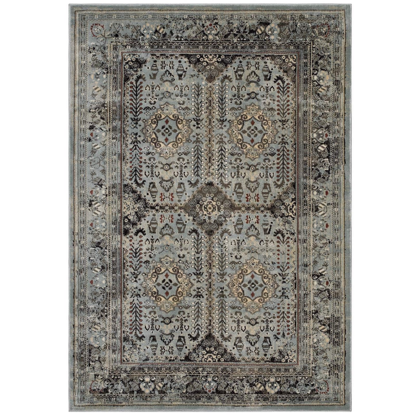 Modway Enye Distressed Vintage Floral Lattice 8x10 Area Rug in Brown and Silver Blue