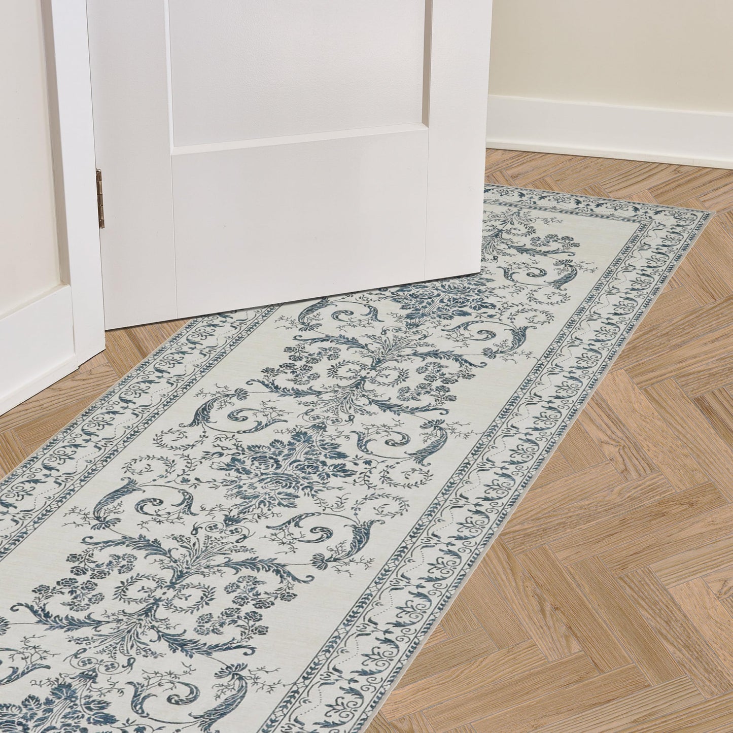 Laura Ashley Sea Spray Blue Josette Medallion Machine Washable & Slip Resistant 26" x 72" Runner Rug