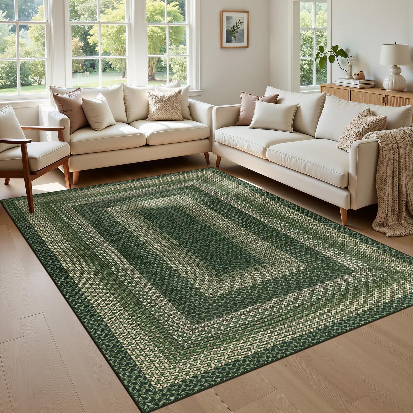 Ileading Faux Braided Area Rug 6'x9' Washable Farmhouse, No-Shed Non-Slip Woven Carpet, Pet Friendly Stain Resistant Jute Style Rug for Living Room Dining Bedroom Office
