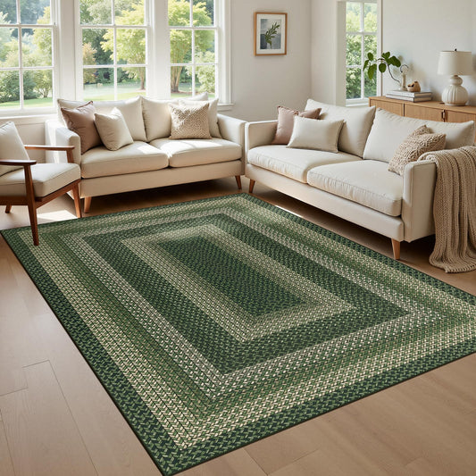 Ileading Faux Braided Area Rug 6'x9' Washable Farmhouse, No-Shed Non-Slip Woven Carpet, Pet Friendly Stain Resistant Jute Style Rug for Living Room Dining Bedroom Office