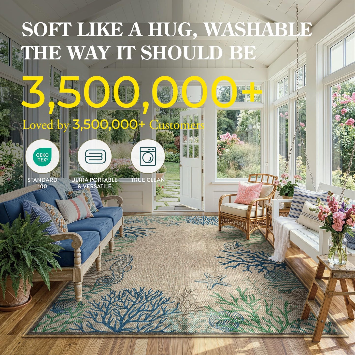 LIVEBOX Modern Easy Jute 5x7 Outdoor Rug, Washable Area Rugs for Living Room Patio Coastal Animal Indoor Outdoor Rug, Boho Farmhouse Non Slip Carpet for Backyard Foyer Dining Room(Olive, 5'x7')