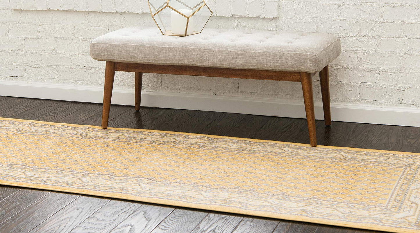 Unique Loom Williamsburg Collection Traditional Border with Dotted Center Area Rug, Runner 2' 9" x 9' 10", Yellow/Beige