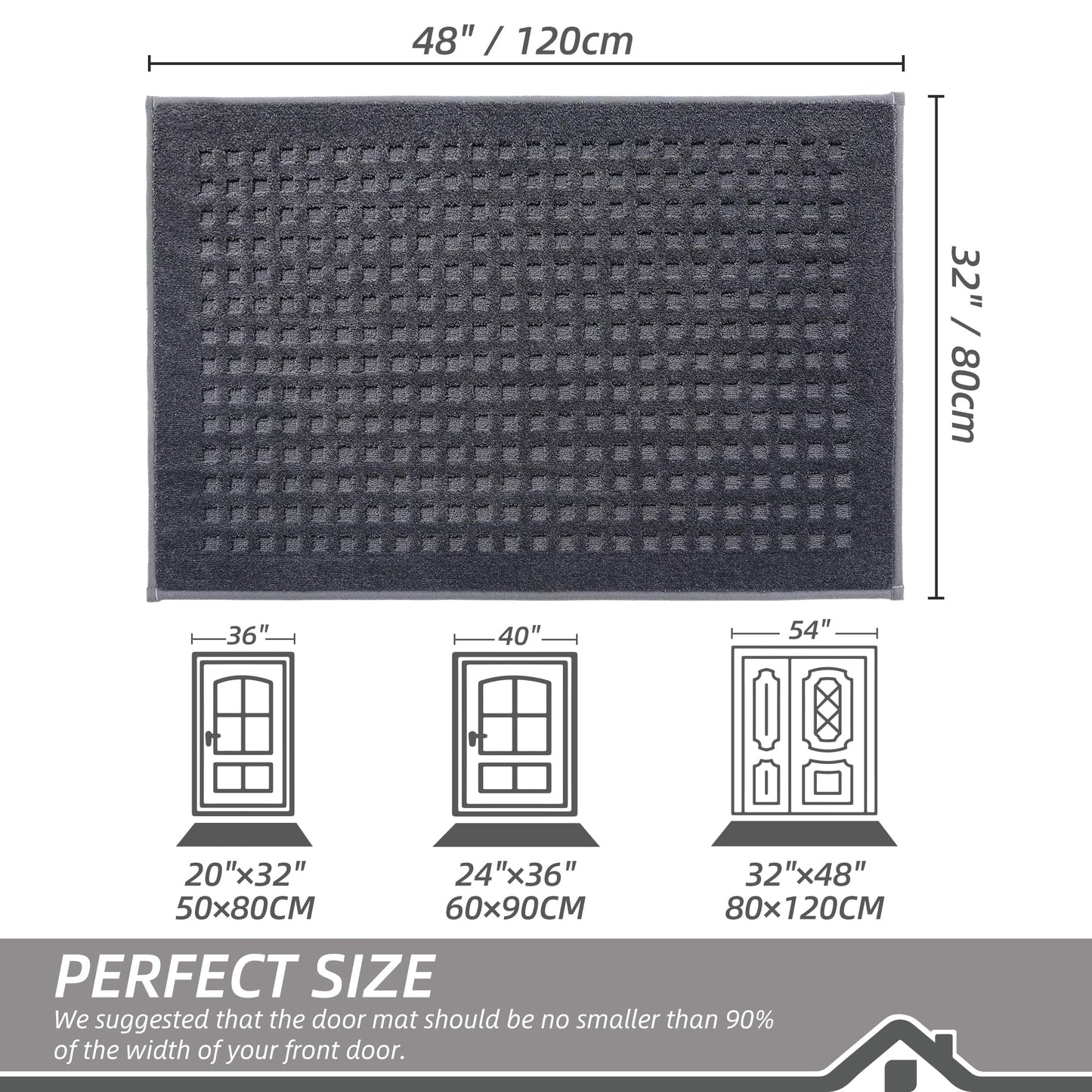 BEQHAUSE Dirt Trapper Door Mats 32"x48", Non-Slip Waffle Doormat Indoor Entrance Low-Profile, Dirt Resist and Absorbent Entryway Rugs Washable Inside Welcome Floor Mat for Front Back Door, Dark Grey