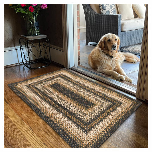 Kilimanjaro Jute Braided Rug 27x45 Black & Tan – Country Primitive Braided Rugs for Entryway, Kitchen & Bedroom – Durable, Reversible & No-Shed Braided Kitchen Rugs