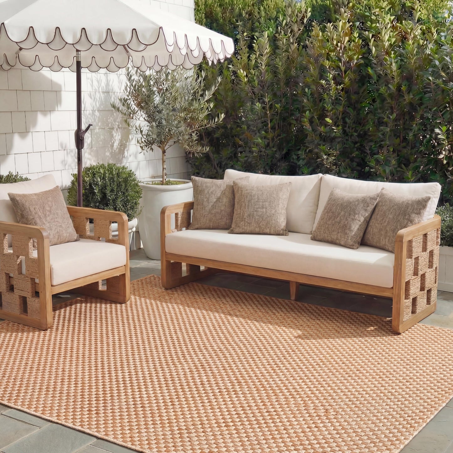 SAFAVIEH Washable Rug Outdoor Courtyard Collection - 8' x 11', Natural & Cream, Non-Shedding & Easy Cleaning, Ideal for Patio, Backyard, Mudroom (CY8521-03012)