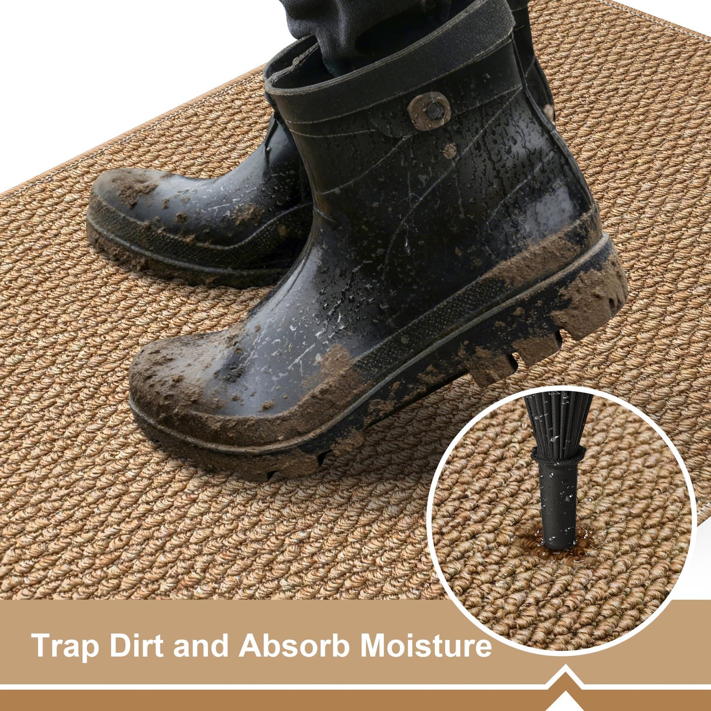 Door Mat,16" x 24",Dirt Trapper Washable Doormats, Dirt Resistant and Absorbent Floor Mats,Non-Slip Floor Mat,Low Profile Front Door Mat for Front Back and Entryway Brwon