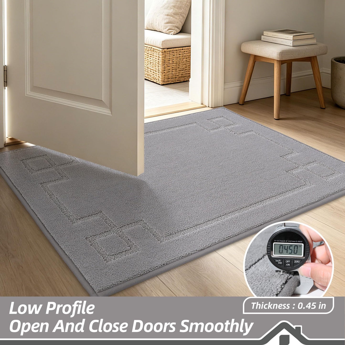 BEQHAUSE Door Mat 32" x 48", Non-Slip Door Mats Indoor Entryway Rugs Washable Low-Profile Absorbent and Dirt Trapper Floor Mats, Dog Door Mat for Front Back Door, Mud Wet Shoes & Paws, Light Grey