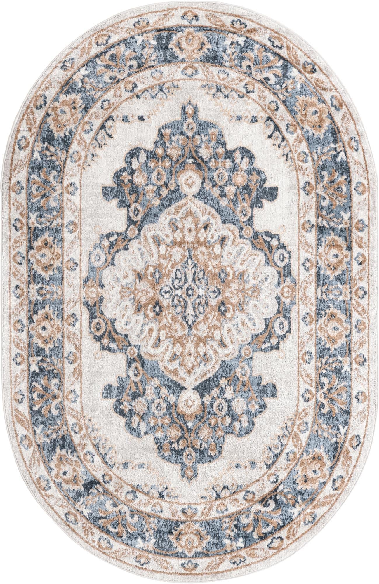 Unique Loom Oxford Collection Area Rug - Bodleian (4' x 6' Oval Cream/Blue)