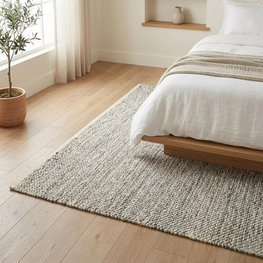 Fab Habitat Machine Washable Area Rug - Hand Woven, Stain Resistant, Pet Friendly - Premium Recycled Polyester Yarn - Solid - Kitchen, Bathroom - Biltmore - Natural - 2 x 3 ft