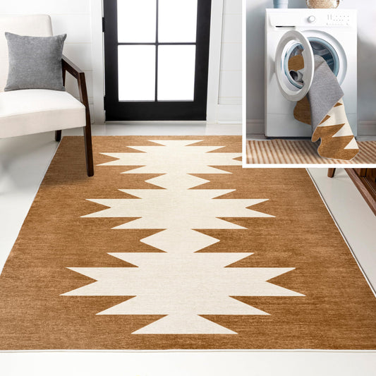 JONATHAN Y Machine Washable Indoor Area Rug 4X6 Terracotta/Cream, Chayton Minimalist Geometric for Living Room, Bedroom, Kitchen, Office, Easy-Cleaning, Pet-Friendly, Non-Shedding WSH110A-4