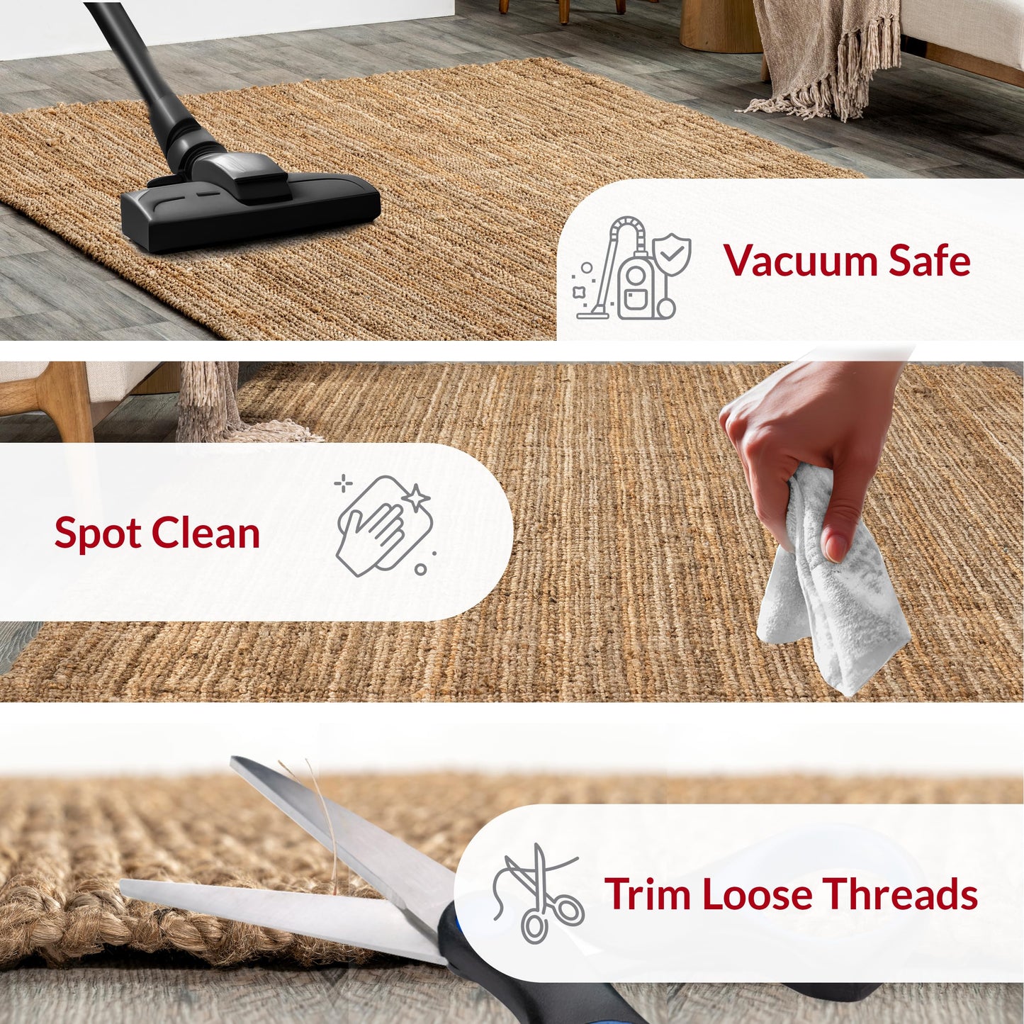 Nuloom Ashli Hand Woven, Natural, 7'6" x 9'6", Farmhouse, Jute, Soft and Textured, High Traffic, Stain Resistant, Easy Clean, Durable Area Rug for Bedroom, Living Room, Dining, Den, Foyer, Entryway