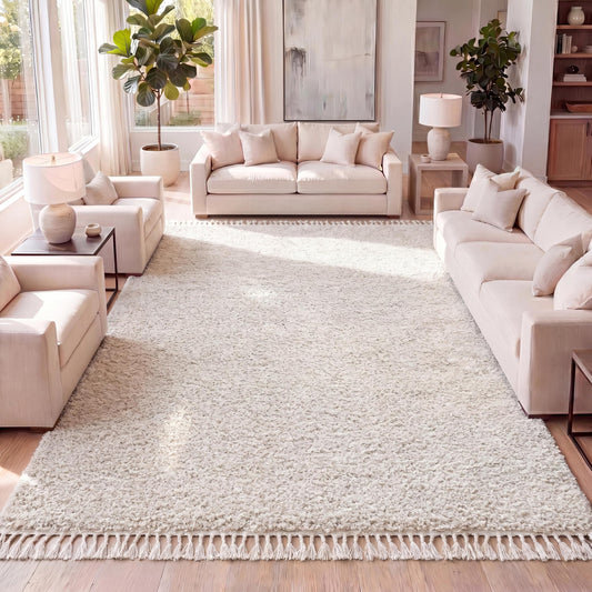 JONATHAN Y Mercer Shag Plush Tassel Cream Indoor Area Rug, 8x10, Contemporary, Modern, Easy-Cleaning for Living Room, Bedroom, Kitchen, Pet Friendly, Non-Shedding (MCR100D-8)