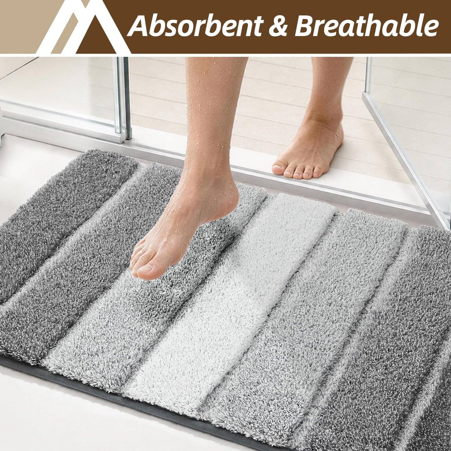 COSY HOMEER Bathroom Rugs 24 x 17, Ultra Soft Absorbent Bath Mat, Non-Slip TPR Backing Stays in Place, Machine Washable Shaggy Rug for Bathroom Floor, Grey