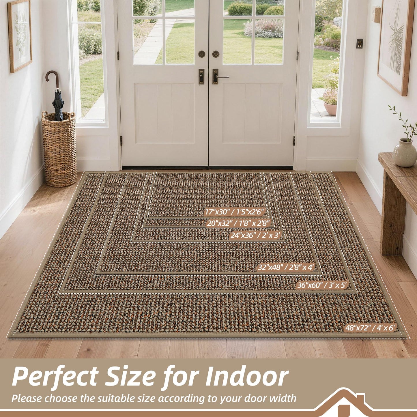 BEQHAUSE Dirt Trapper Door Mat 24" x 36", Non-Slip Washable Doormats Entrance Mat, Dirt Resistant and Absorbent Welcome Mat, Low Profile Floor Mats for Front Back Door and Entryway, Beige