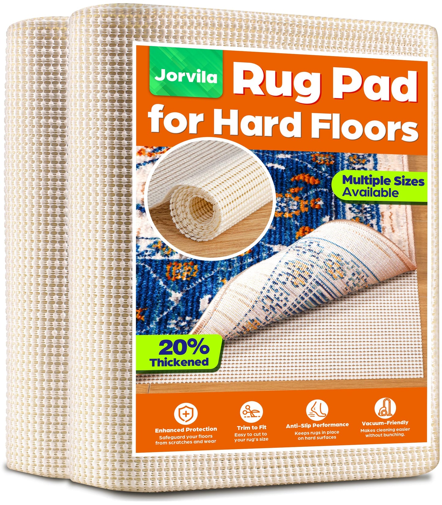 Jorvila Non-Slip Rug Pad Gripper 2x8 Feet, Thick Cushioned Carpet Pad for Hardwood Floors, Anti Skid Mat for Kitchen Hallway Runner, Strong Grip Drawer Shelf and Cabinet Liner